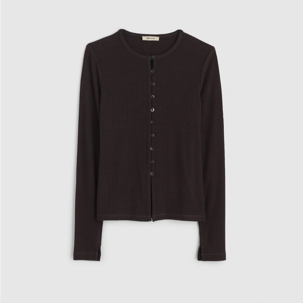 Madewell Pointelle Cutaway Cardigan - Small Heather Molasses